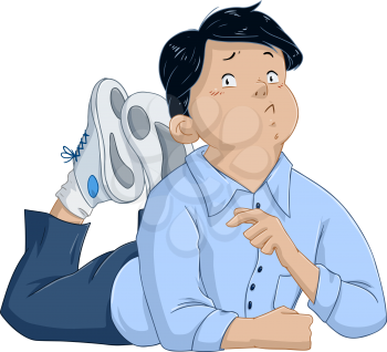 Vector illustration of an uncertain boy laying on the floor.