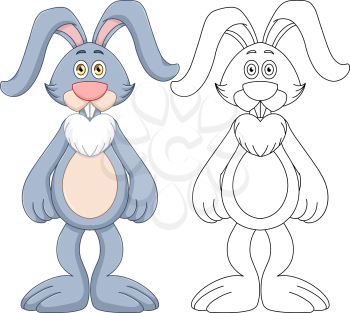 Vector illustration set of a cut fluffy rabbit with lineart.