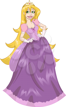 Vector illustration of princess Rapunzel with her long hair in pink dress.