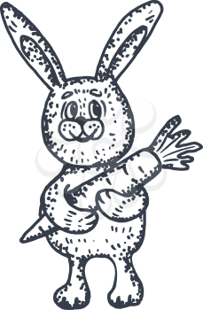 hand drawn, cartoon, sketch illustration of bunny with carrot