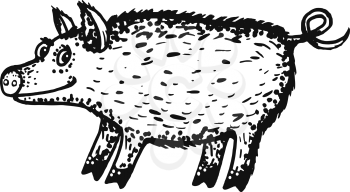 hand drawn, cartoon, sketch illustration of wild boar