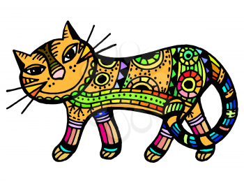 hand drawn, cartoon, sketch illustration of decorative cat