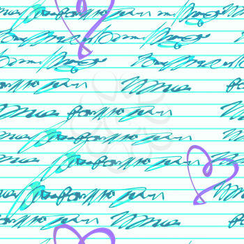 Vector graphic, artistic, seamless pattern with handwriting text   with hearts - Illustration