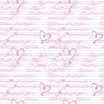Vector graphic, artistic, seamless pattern with handwriting text   with hearts - Illustration
