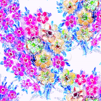 Vector graphic, artistic, romantic image of seamless pattern watercolor bouquet Flowers on a white background. Can be used for design pattern fabric, wallpaper, wrapping paper