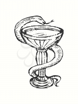 Vector graphic, artistic, stylized image of  cartoon, illustration of Medical snake