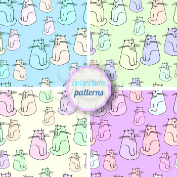 Set of Vector seamless pattern with the image of image of a cute cat.