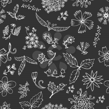 Vector seamless pattern. Design elements of abstract  flowers on blackboard. Can be used for design pattern fabric, wallpaper, wrapping paper.
