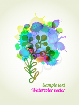 Vector graphic, artistic, Stylized image of a flower on a background of ink droplets. The composition can be used to design T-shirt, clothes, dishes, advertising, business cards, greeting cards, invit