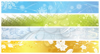 Four banners: Winter, Spring, Summer and Autumn. There is place for your text.  Banners are grouped and layered separately. Suitable for web dimension 728x90.