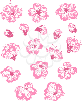 Hand-drawn ornate flowers isolated on a white background.