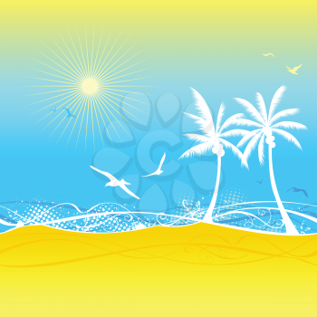 Tropical background with palms and sand.