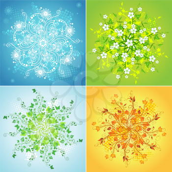 Floral snowflakes for each season. Winter, Spring, Summer and Autumn.
