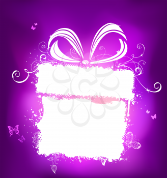 Grunge background with gift, bow and stains. For violet background was used gradient mesh. 