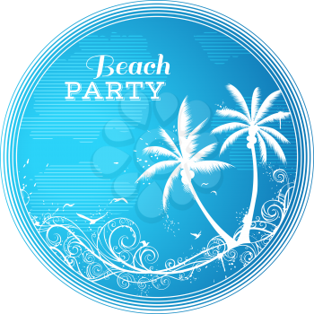 Vector blue tropical illustration with ornate waves. There is copy place for text.