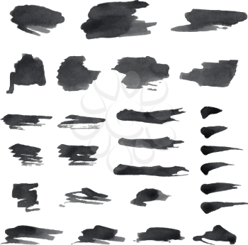 Black ink stains isolated on white background.