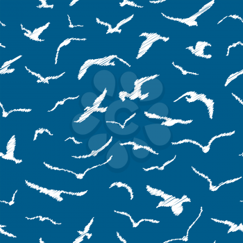 Vector hand-drawn seagulls background.