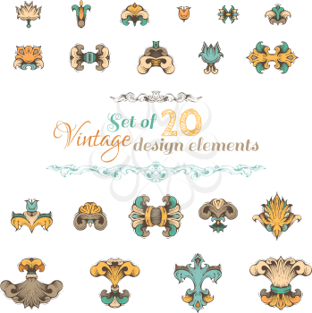 Vector set of hand-drawn ornate floral elements for your design isolated on white background. 