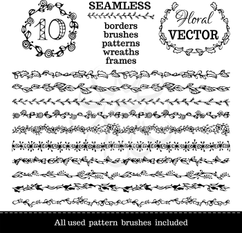 Seamless hand-drawn borders can be used for frames, patterns and wreaths. All used pattern brushes are included in brush palette.