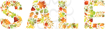 Word SALE consists of autumn leaves for your design. Each letter is grouped separately.