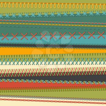 Various sewing design elements isolated on textile background. All used pattern brushes included.