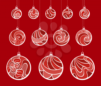 Vector various ornate Christmas decorations on red background for your Christmas design