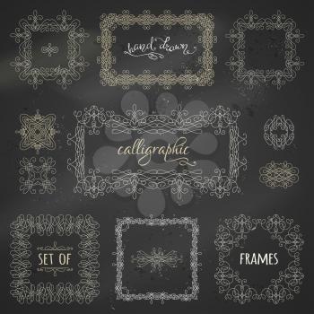 Vintage ornaments, design elements, flourishes, page decorations and dividers on blackboard background. Can be used for invitations and congratulations.
