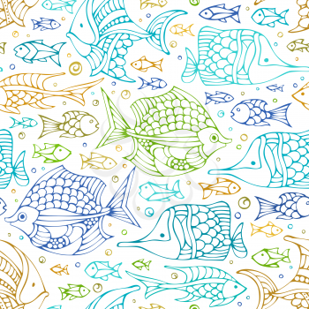 Various sea fishes on white background. Boundless background can be used for web page backgrounds, wallpapers, wrapping papers and invitations.