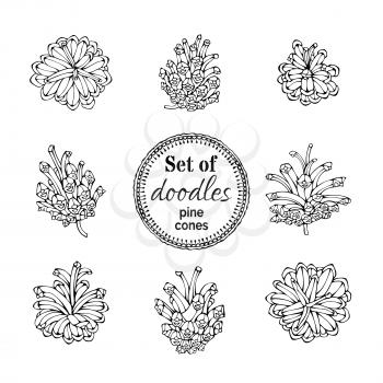 Sketch black and white nature illustration. Christmas set of decorations isolated on white background.