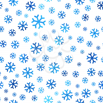 Blue snowflakes on white background. Winter seamless pattern.