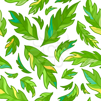 Bright green pinnate leaves on white background. Spring and summer boundless background. Tileable design element.