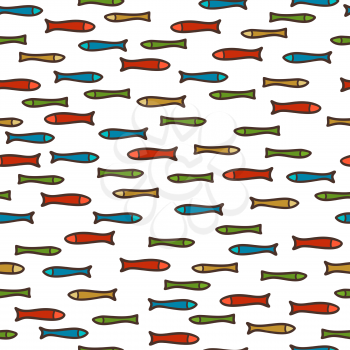 Red, green and blue fish on white background. Boundless background can be used for web page backgrounds, wallpapers, wrapping papers and invitations.