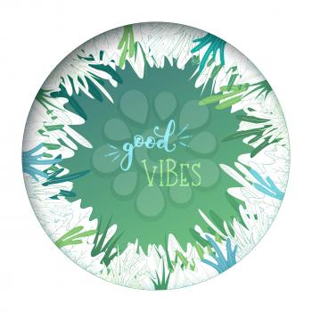 Good vibes. Grass and leaves on dark green background. There is copy space for your text.