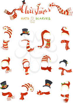 Various Christmas design elements isolated on white background.