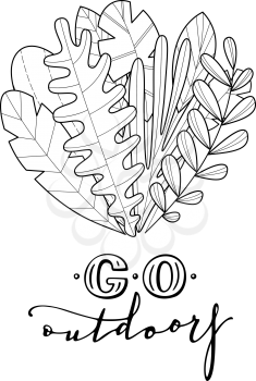 Linear leaves isolated on a white background. Hand-drawn illustration. Can be used for a coloring book for adults. Go outdoors.