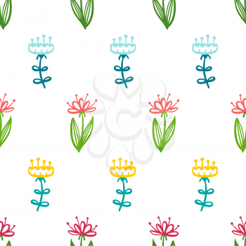 Various linear flowers on a white. Bright boundless background for your summer design.