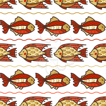Red and gold fish swim on white background. Boundless background can be used for web page backgrounds, wallpapers, wrapping papers and invitations.