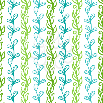 Vertical linear stems and leaves on a white. Bright boundless background for your summer design.