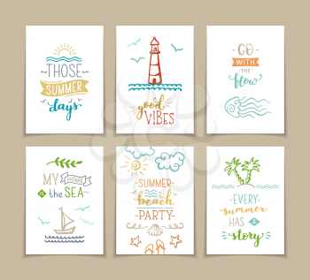 Unique calligraphic quotes and phrases written by brush. Doodle summer illustrations. Ready-to-use prints for you.