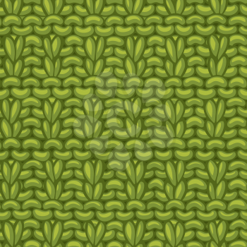 Hand-knitted green boundless background. High detailed knitting fabric material. Hand-drawn woollen knitwear.