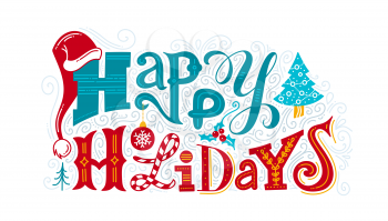 Happy holidays vector color lettering. Creative typography with winter festive doodles. New Year greeting card, banner, poster design with congratulation phrase. Christmas wishes isolated clipart
