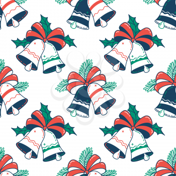 Christmas bells seamless pattern. Color vector texture. Festive cartoon wrapping paper, wallpaper design