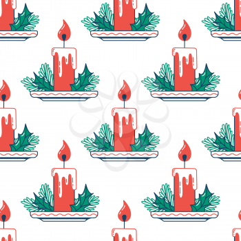 Candles flat vector seamless pattern. Christmas color vector texture. Festive cartoon wrapping paper design