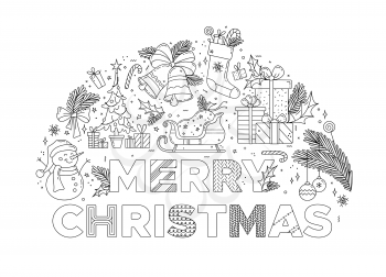 Merry Christmas black linear illustration. Thin line monocolor pictograms. Outline vector illustration. Duotone contour symbol. Editable stroke