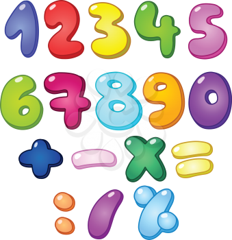 3d bubble shaped numbers and math signs set