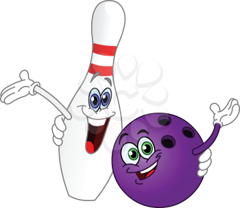 Cartoon bowling ball and pin