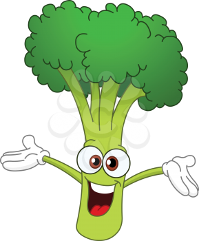 Cheerful cartoon broccoli raising his hands
