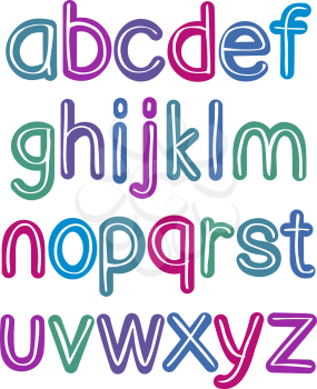 Colorful retro lower case brush alphabet