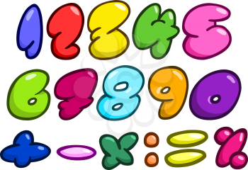 Comic bubble shaped numbers and math symbols set