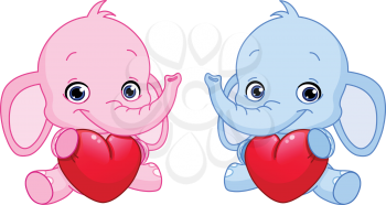 Baby elephants holding hearts